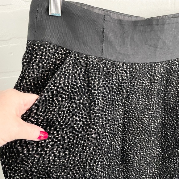 Vintage Y2K Mini skirt Burnout velour Polka dot overlay Black Tan Cream Sz 10 - Picture 3 of 8